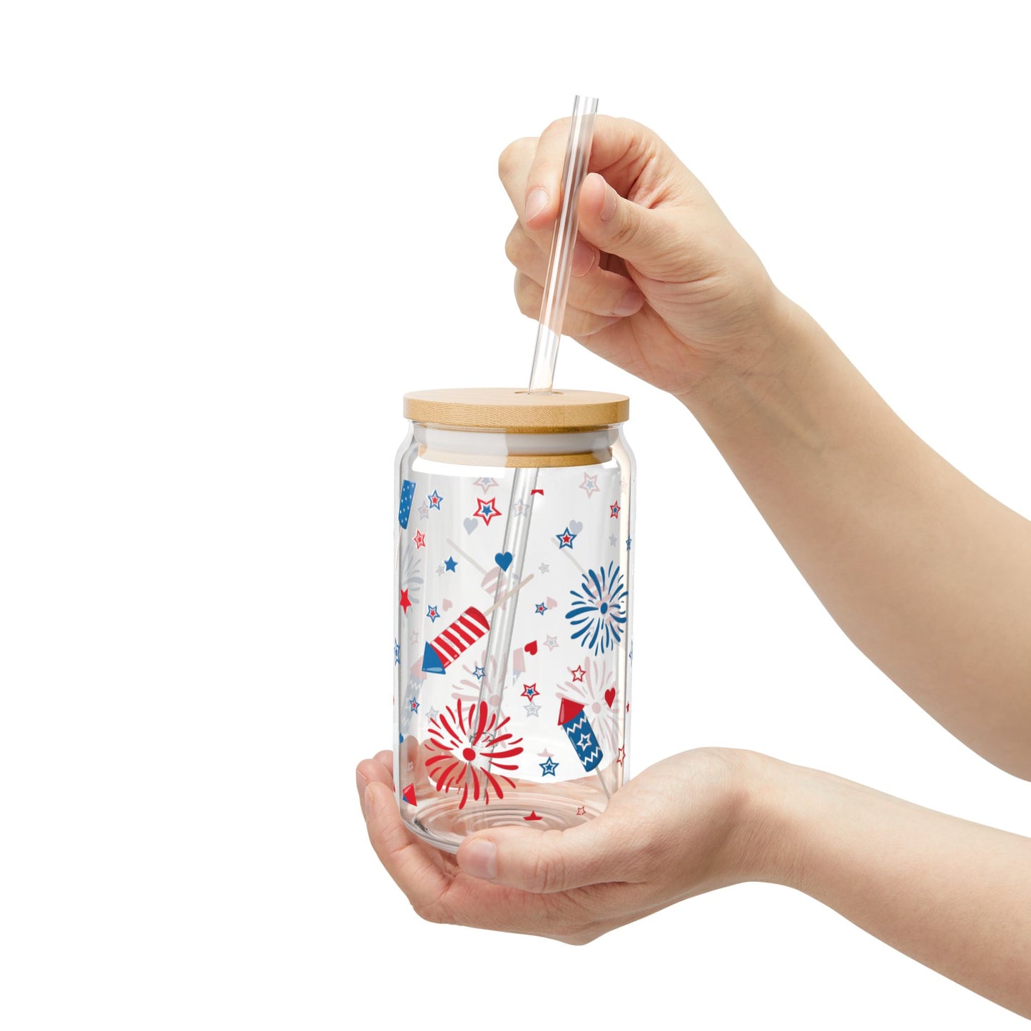 Patriotic Firework Sipper Glass – 16oz Firework Design for Celebrations