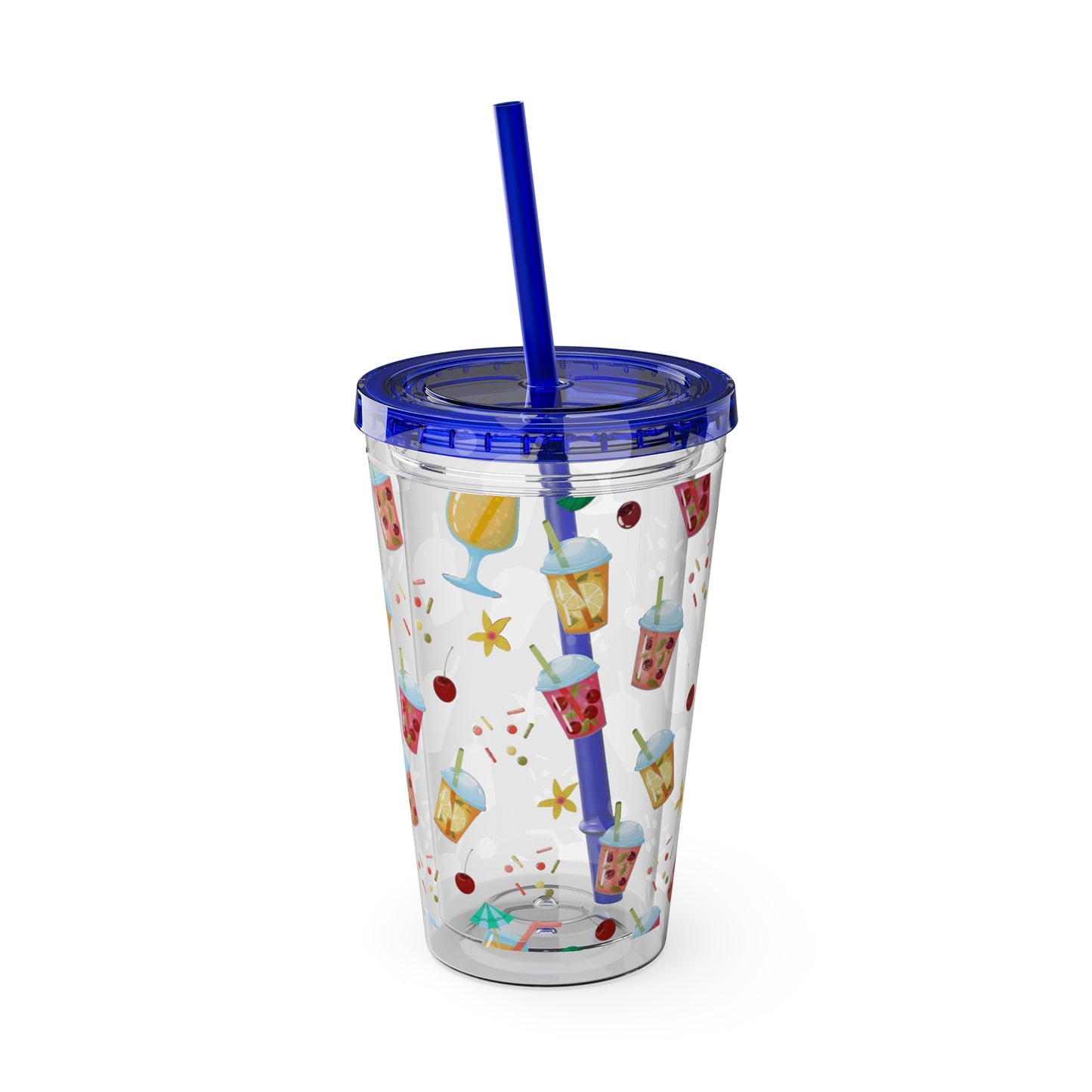 Drinks & Cherries Plastic Tumbler with Straw - 16oz