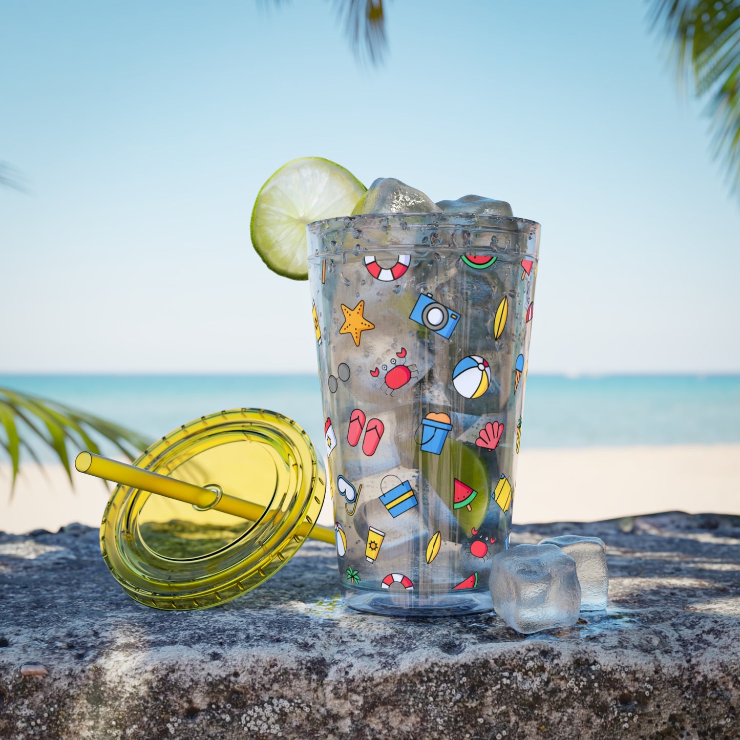 Fun Summer Print Plastic Tumbler: 16oz.
