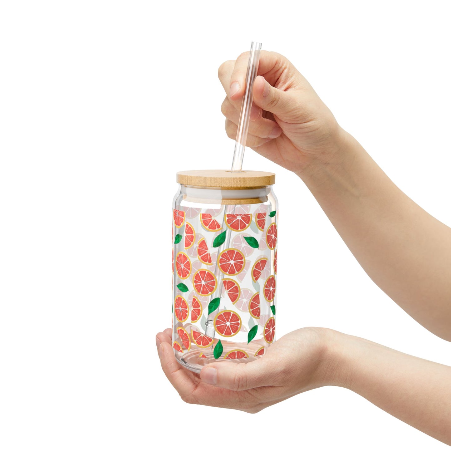 Grapefruit-Patterned 16oz Sipper Glass with Bamboo Lid