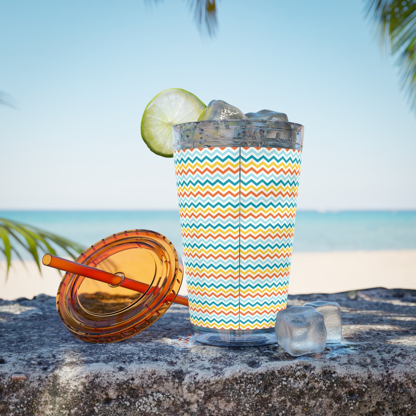 Sunsplash Chevron Tumbler with Straw - 16oz Plastic Drinkware