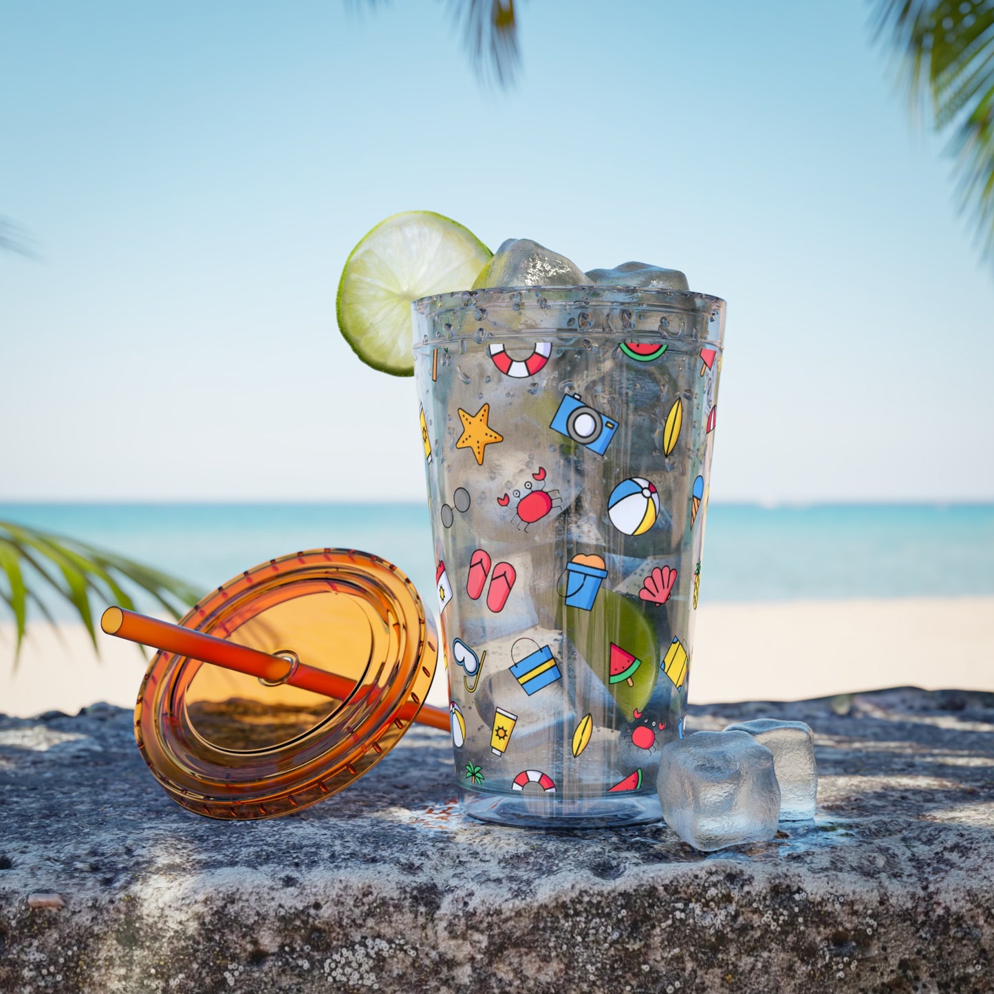 Fun Summer Print Plastic Tumbler: 16oz.