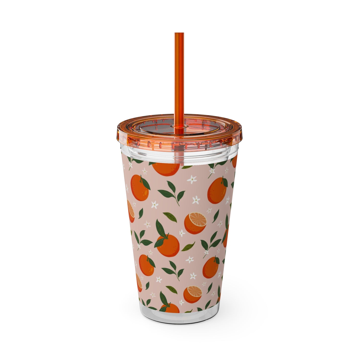 Sunsplash Orange Tumbler with Straw - 16oz Plastic Drinkware