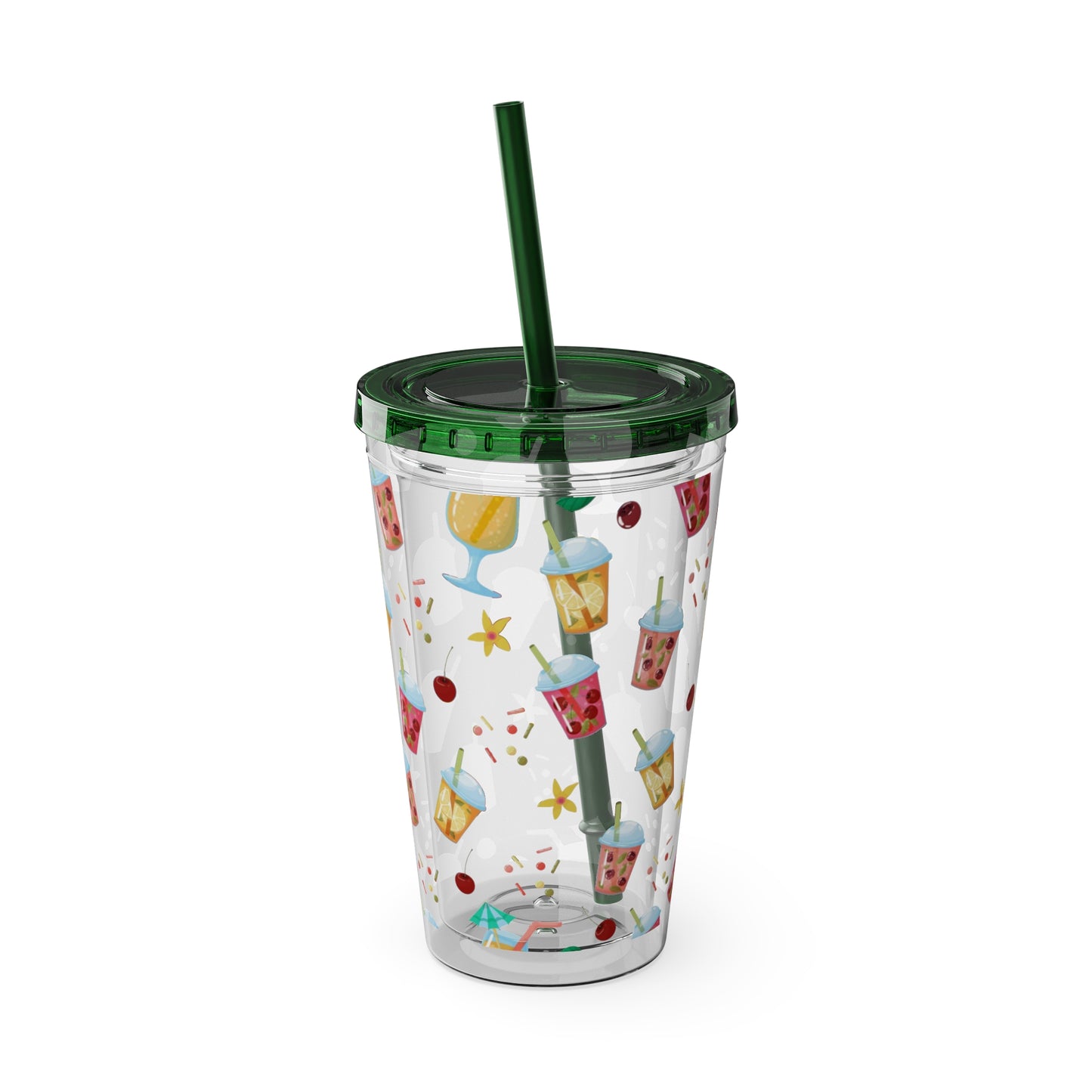 Drinks & Cherries Plastic Tumbler with Straw - 16oz