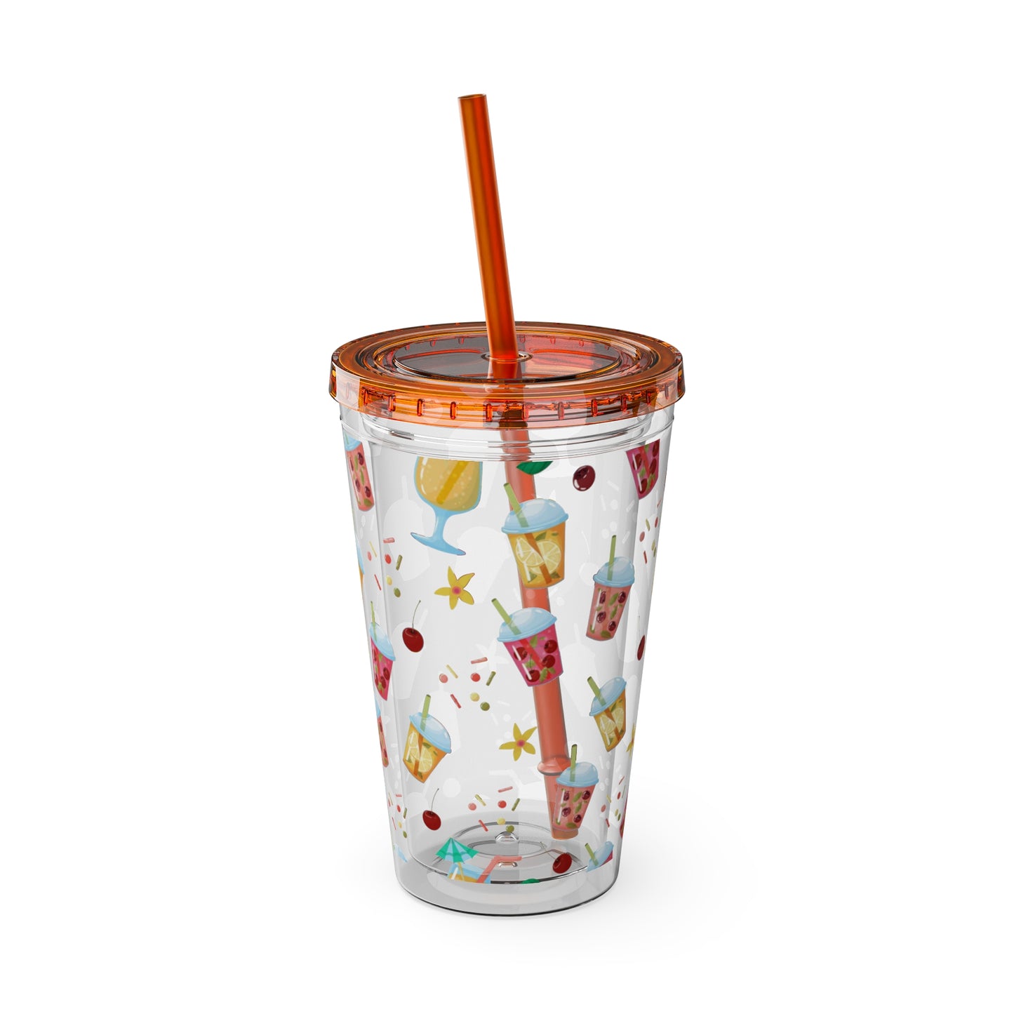 Drinks & Cherries Plastic Tumbler with Straw - 16oz