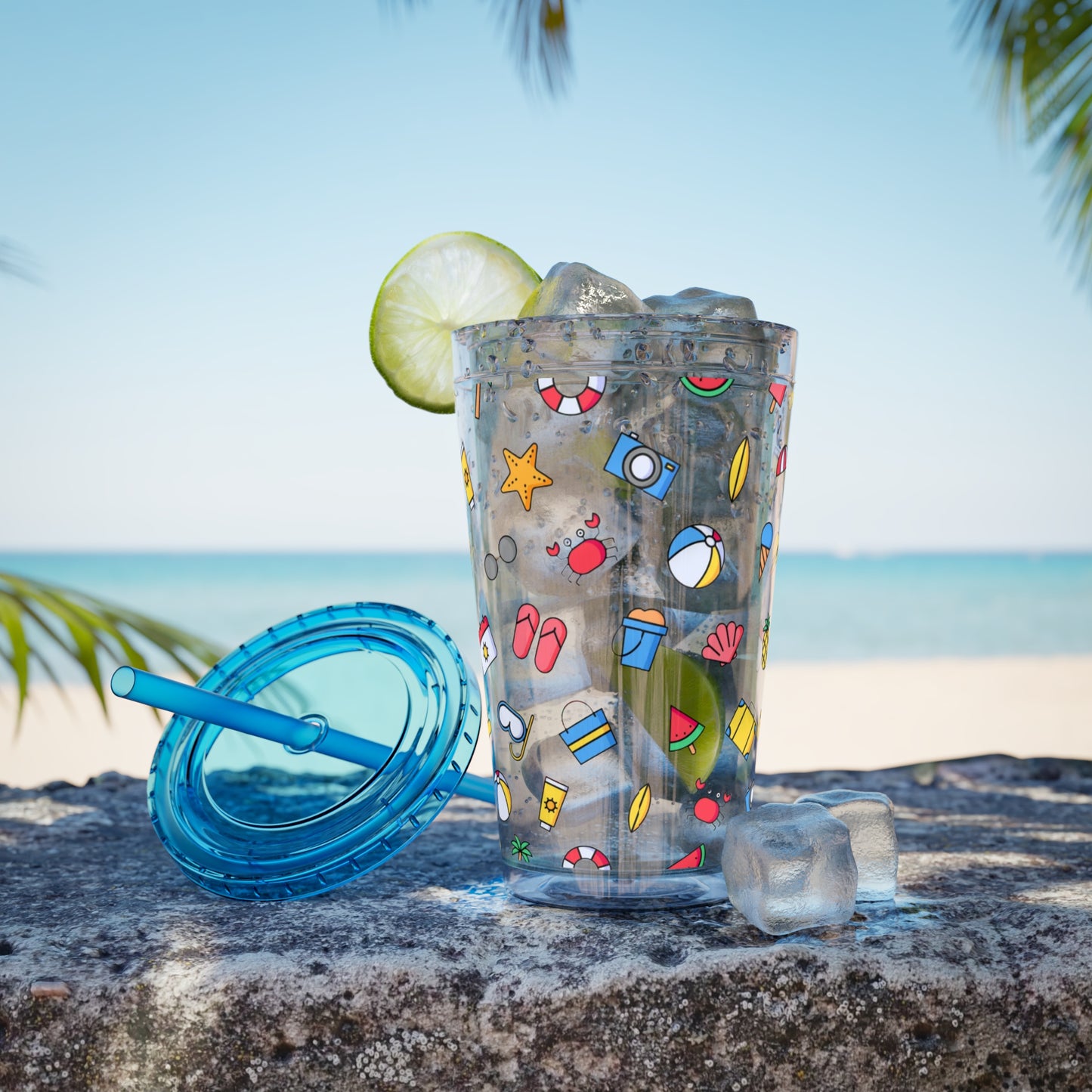 Fun Summer Print Plastic Tumbler: 16oz.