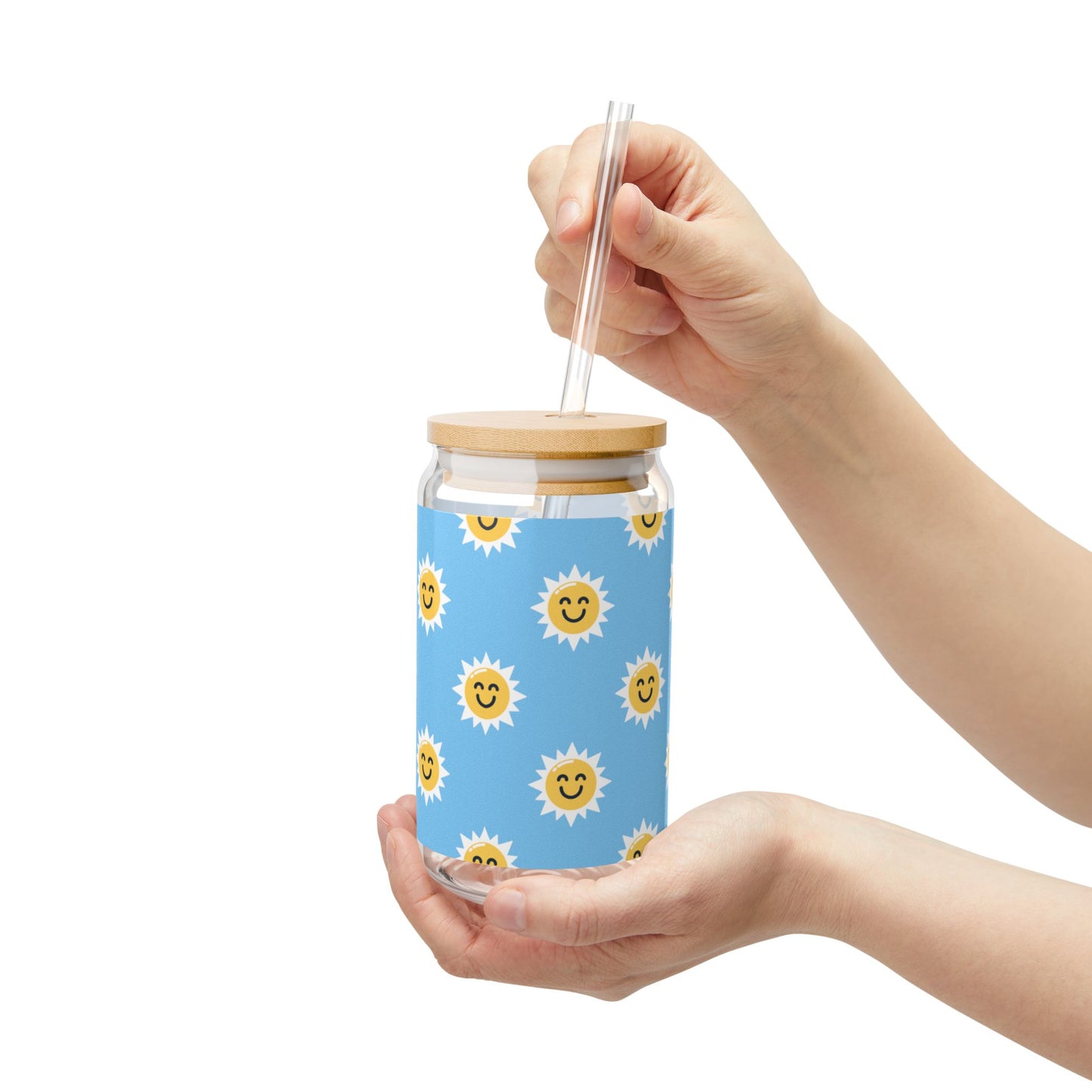 Sunshine Smiles Sipper Glass - 16oz with Eco-Friendly Bamboo Lid