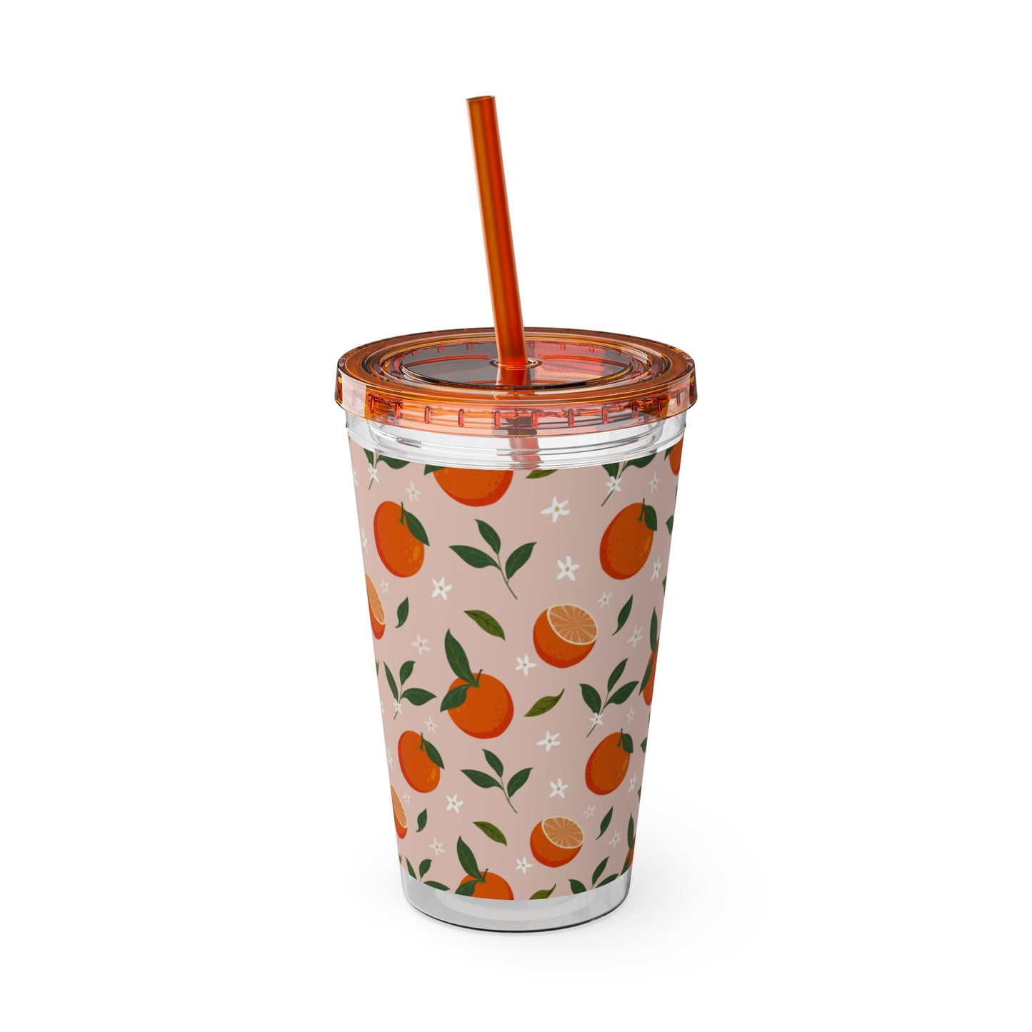 Sunsplash Orange Tumbler with Straw - 16oz Plastic Drinkware