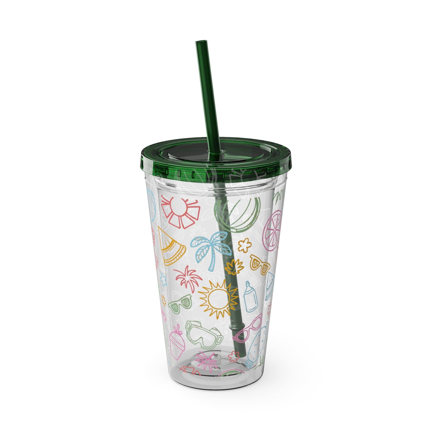 Sunsplash Plastic Tumbler - 16oz Summer Drinkware with Straw