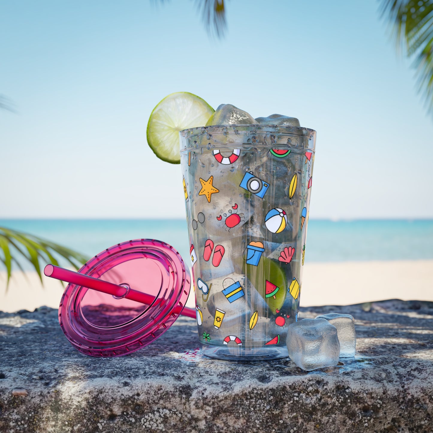 Fun Summer Print Plastic Tumbler: 16oz.