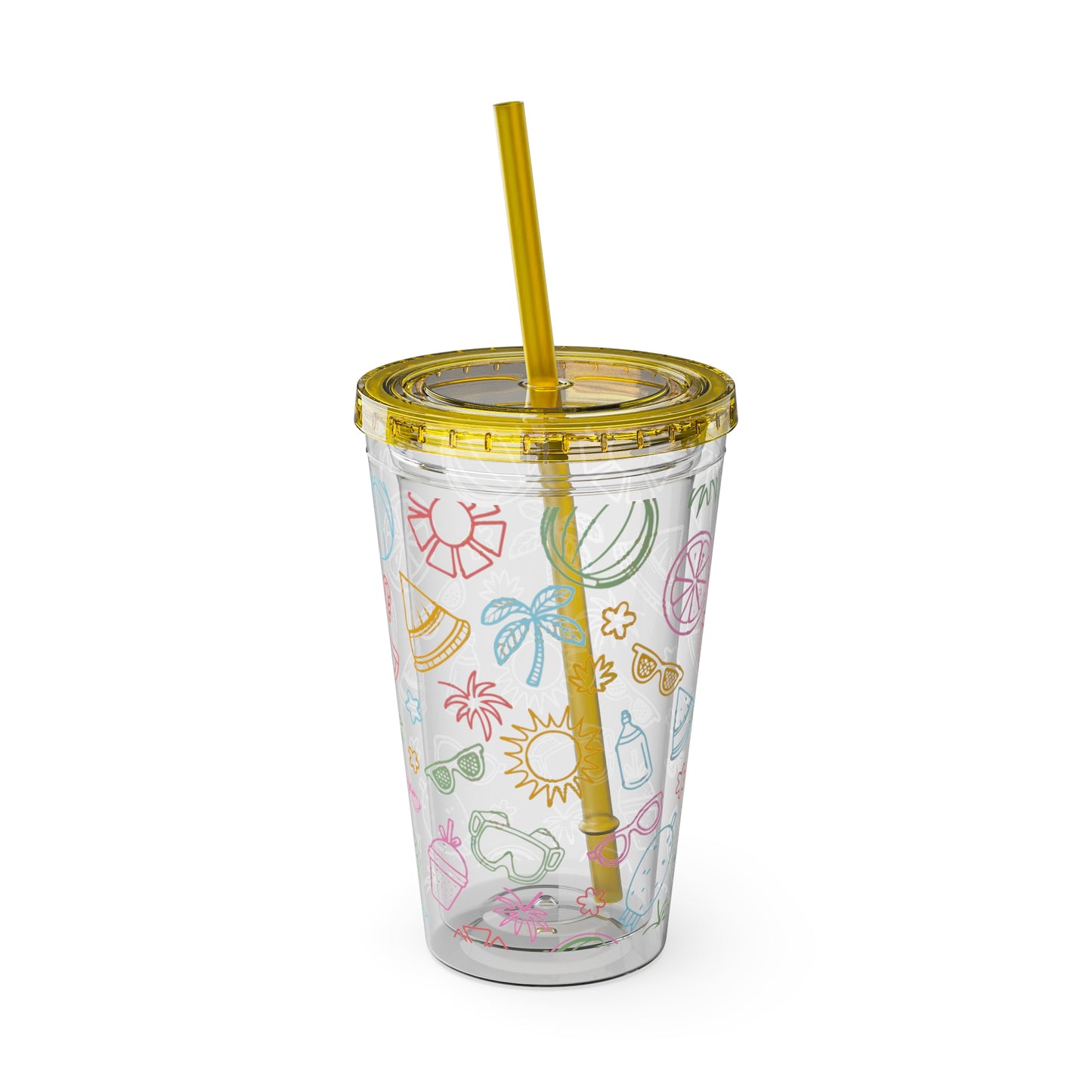 Sunsplash Plastic Tumbler - 16oz Summer Drinkware with Straw