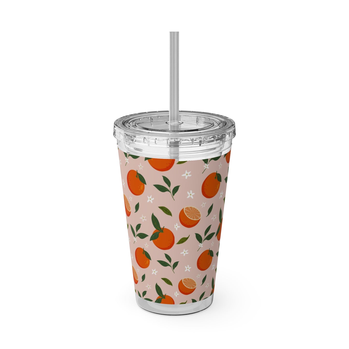 Sunsplash Orange Tumbler with Straw - 16oz Plastic Drinkware
