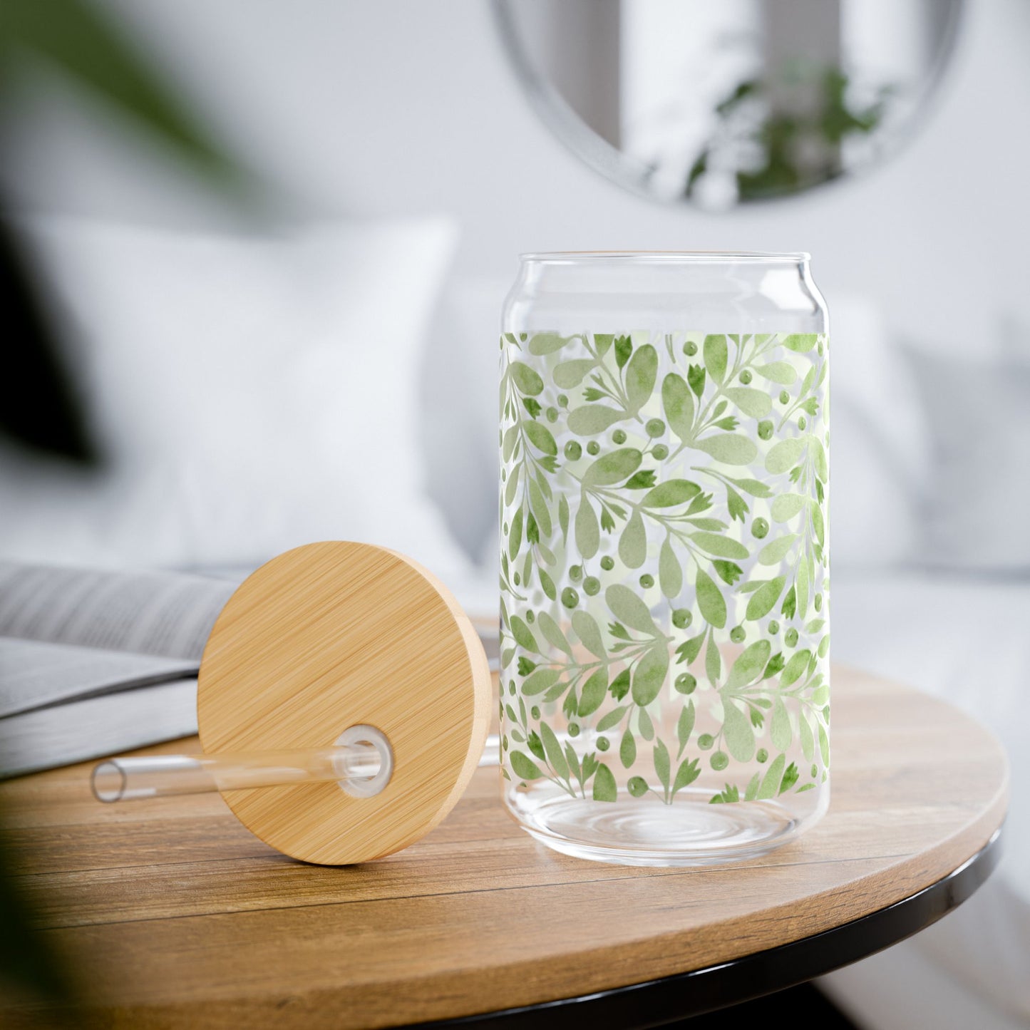 Cute Olive Sipper Glass - 16oz Eco-Friendly Drinkware with Bamboo Lid