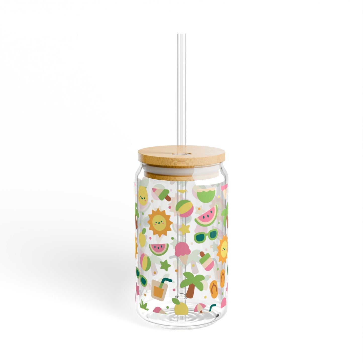 Sunny Vibes Sipper Glass, 16oz | Fun Tropical Drinkware for Summer