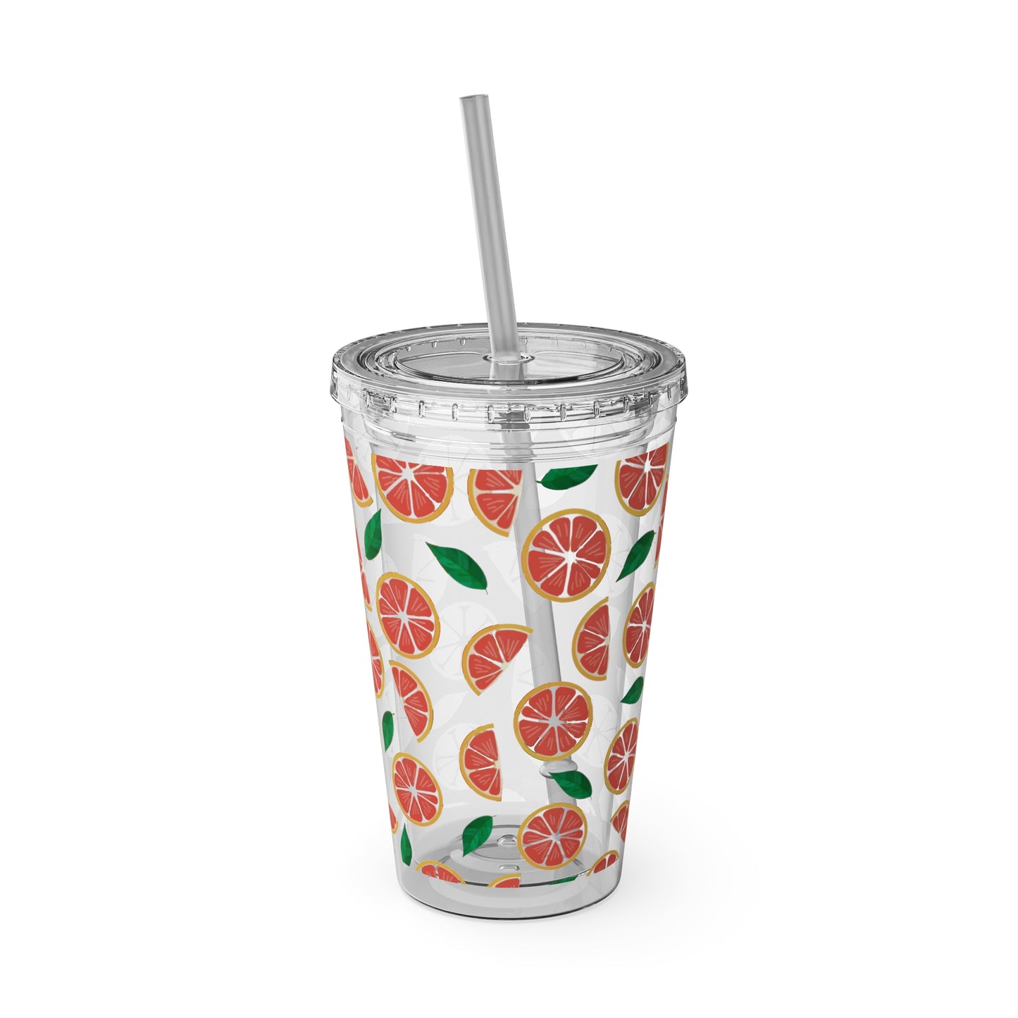 Grapefruit Plastic Tumbler with Straw - 16oz Summer Drinkware