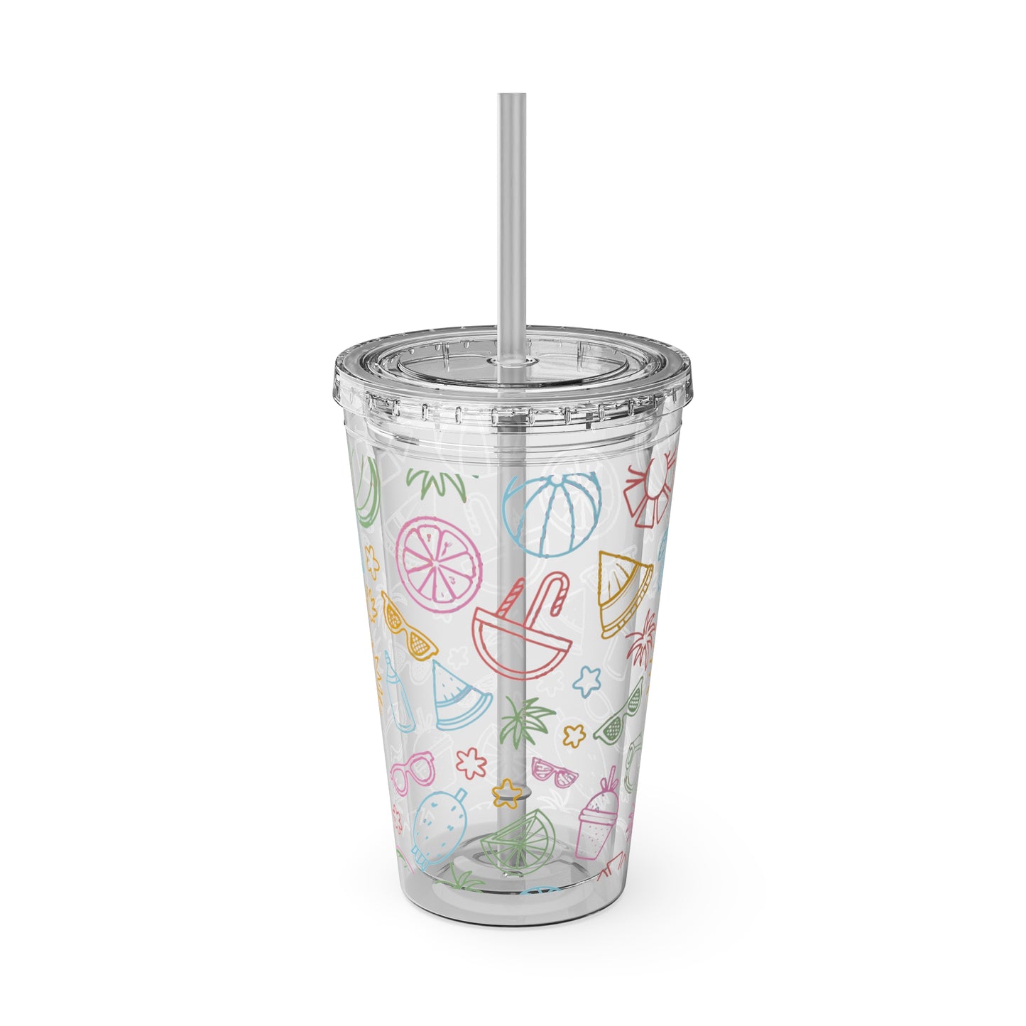 Sunsplash Plastic Tumbler - 16oz Summer Drinkware with Straw
