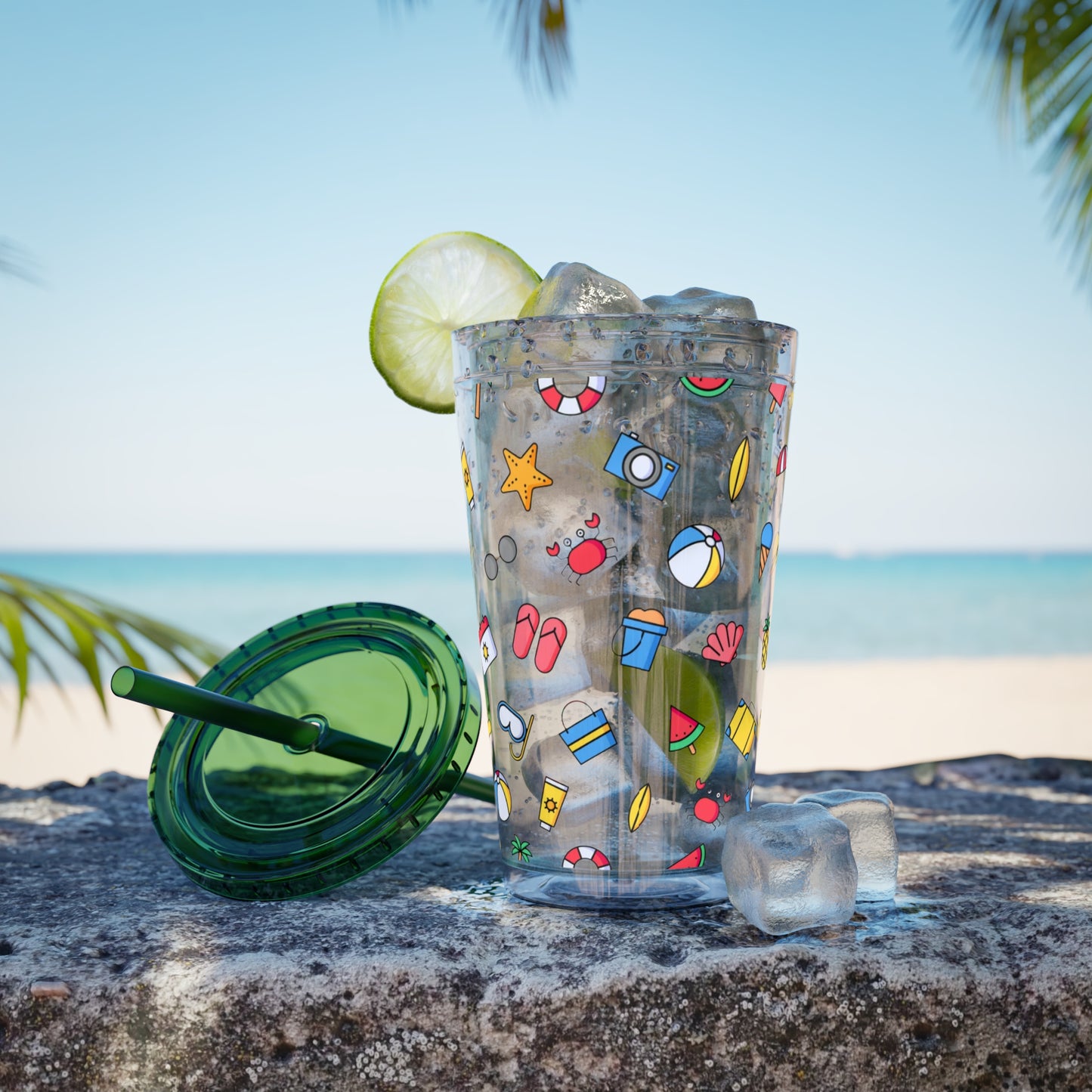 Fun Summer Print Plastic Tumbler: 16oz.