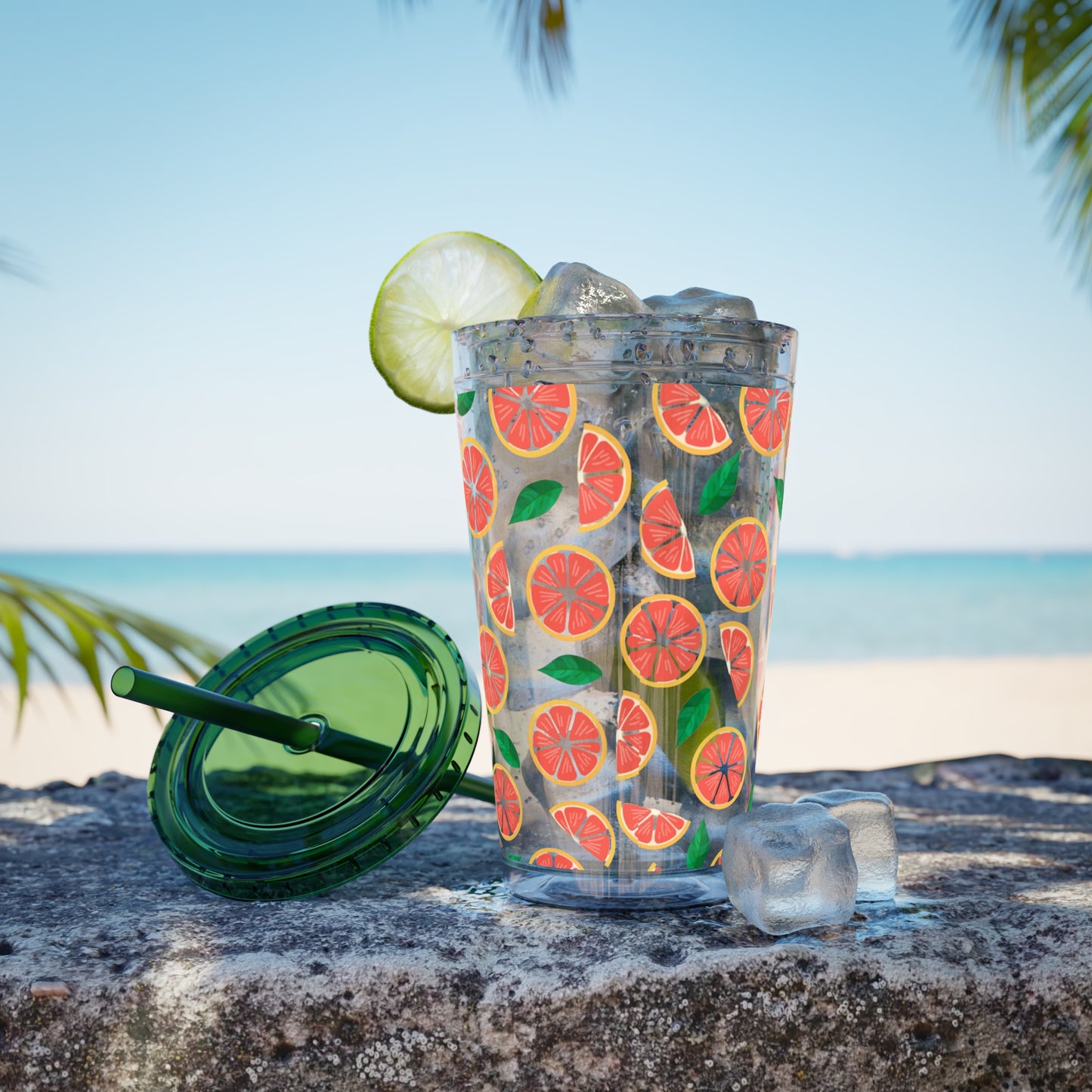 Grapefruit Plastic Tumbler with Straw - 16oz Summer Drinkware