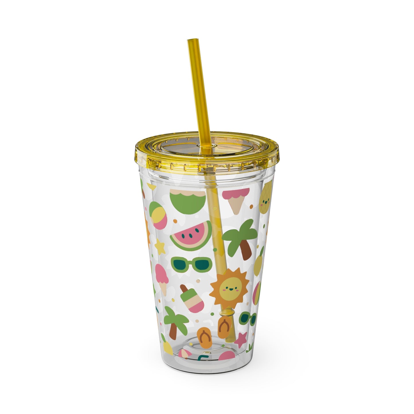 Sunsplash Summer Tumbler with Straw – 16oz Tropical Drink Cup for Fun Days