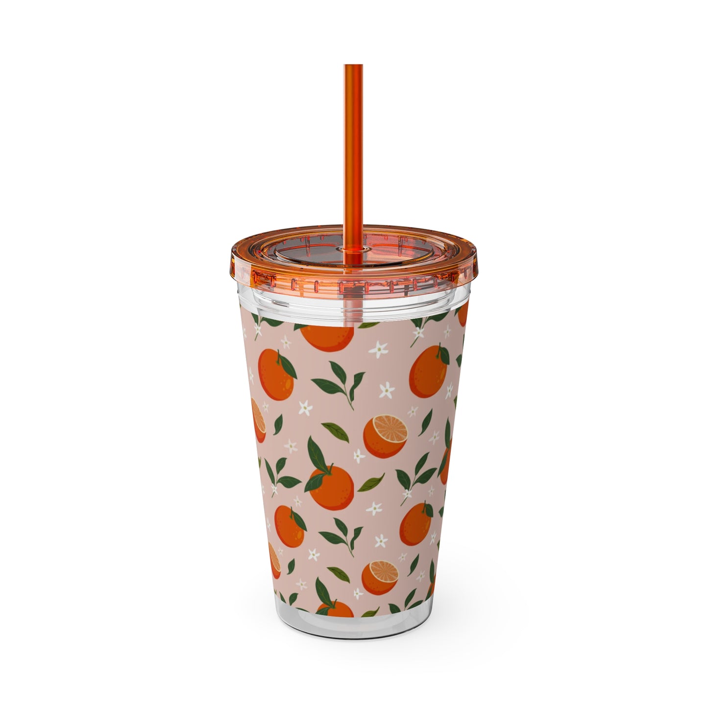Sunsplash Orange Tumbler with Straw - 16oz Plastic Drinkware