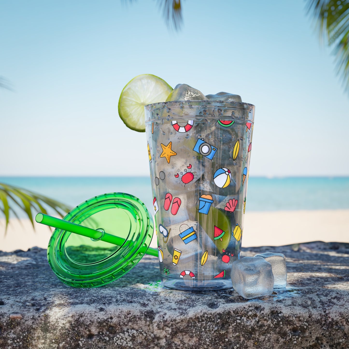 Fun Summer Print Plastic Tumbler: 16oz.