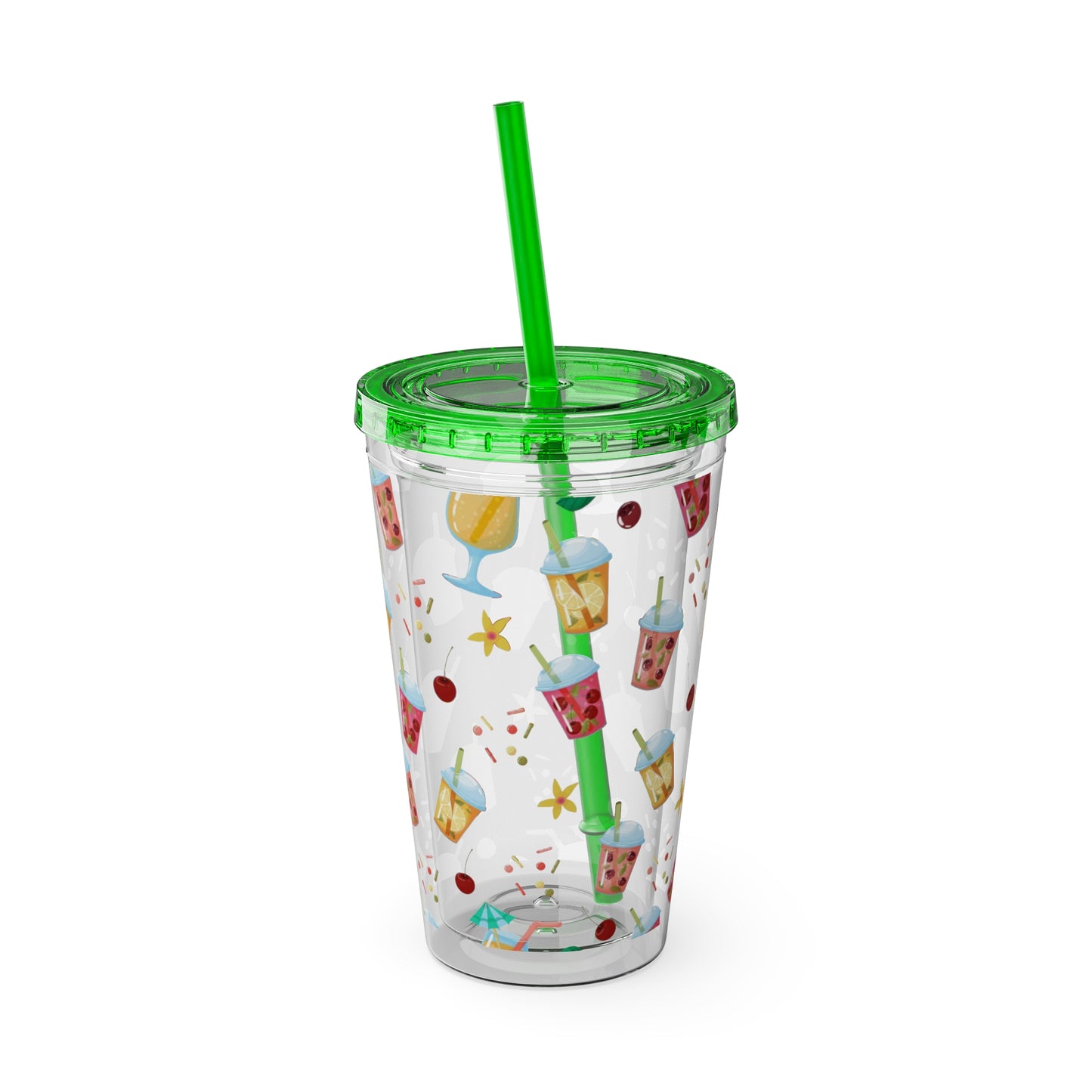 Drinks & Cherries Plastic Tumbler with Straw - 16oz