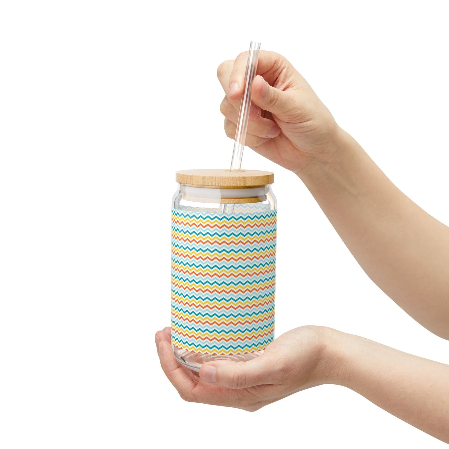 Colorful Chevron Pattern Sipper Glass – 16oz Eco-Friendly Drinkware