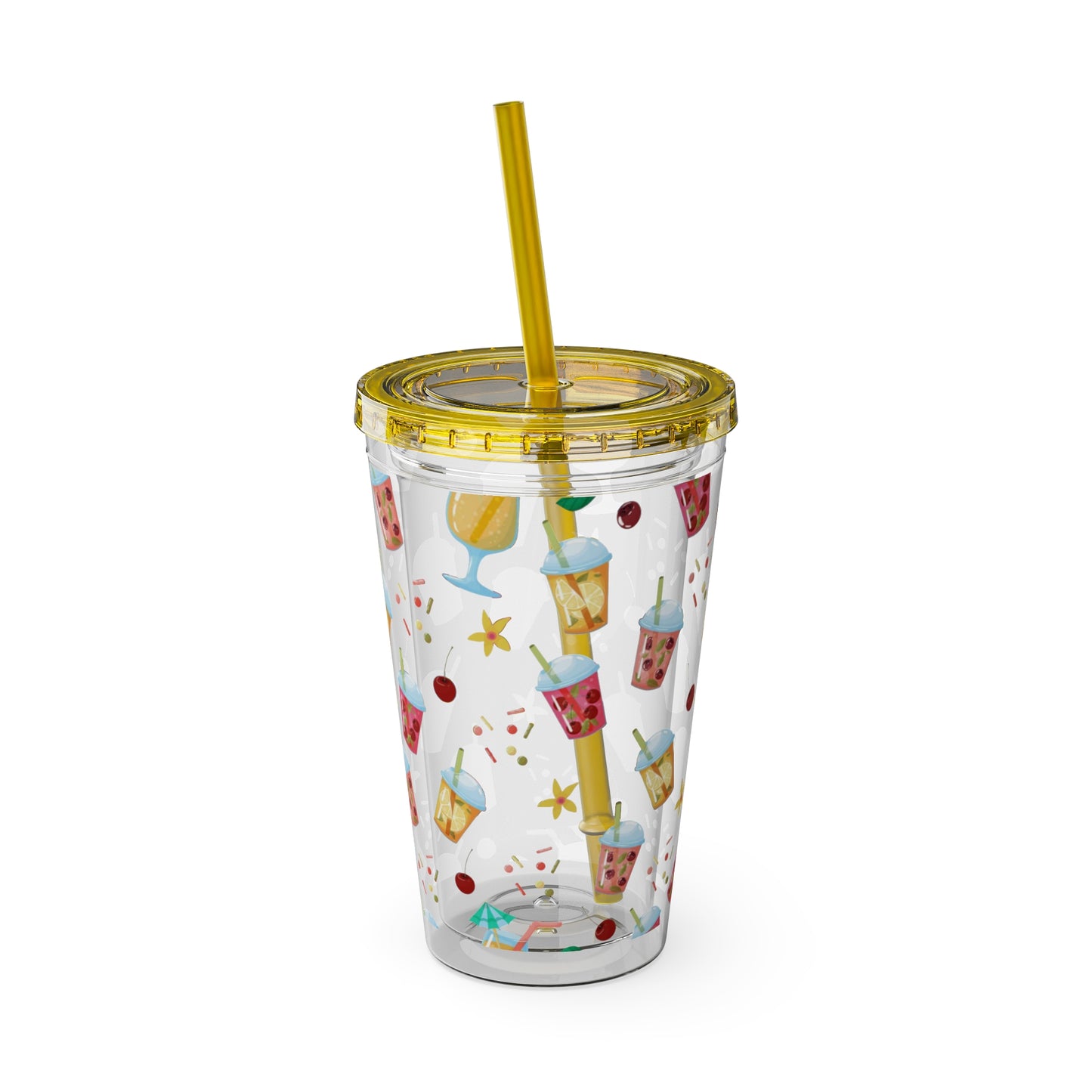Drinks & Cherries Plastic Tumbler with Straw - 16oz