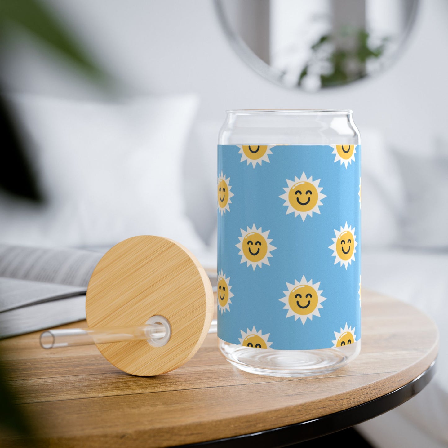 Sunshine Smiles Sipper Glass - 16oz with Eco-Friendly Bamboo Lid