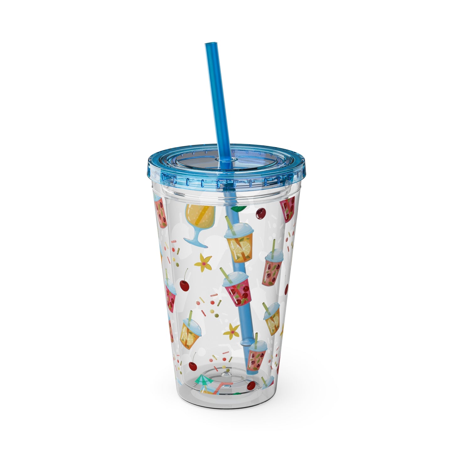 Drinks & Cherries Plastic Tumbler with Straw - 16oz