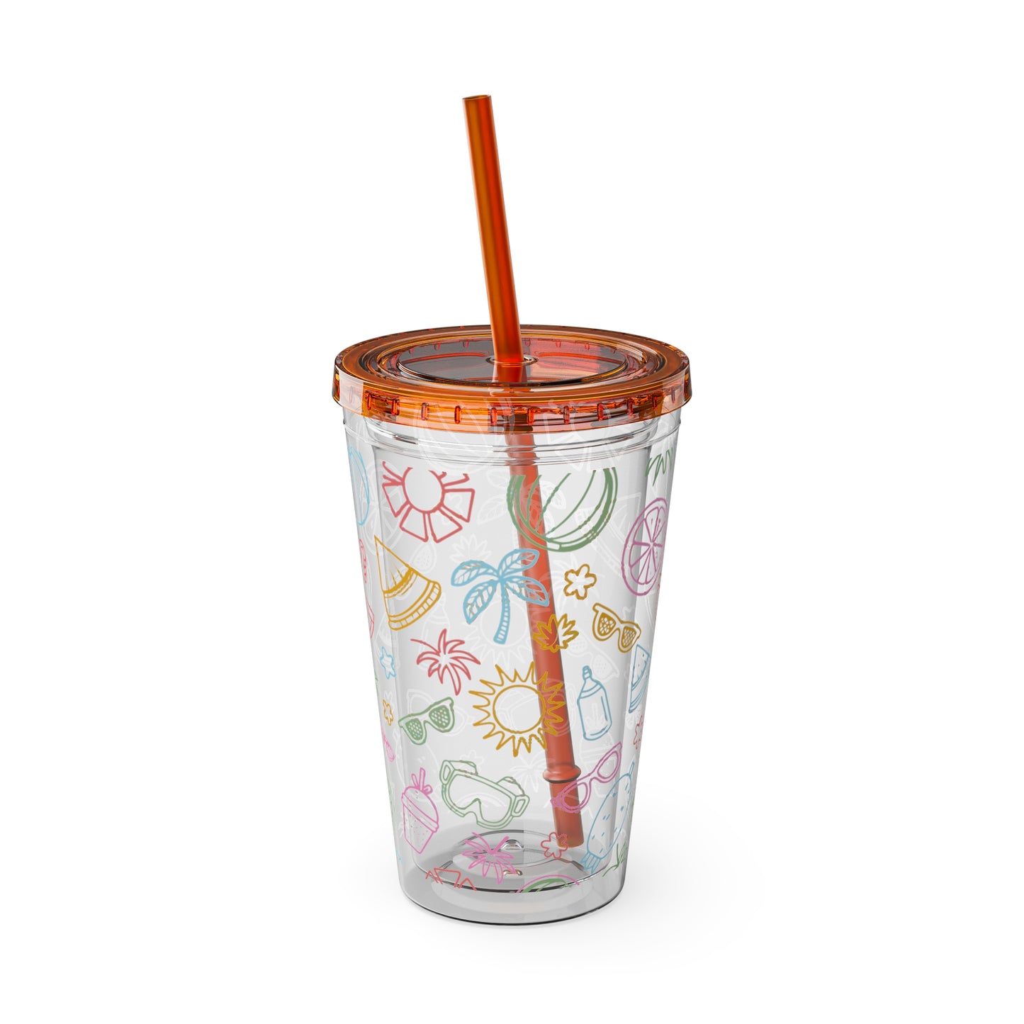 Sunsplash Plastic Tumbler - 16oz Summer Drinkware with Straw