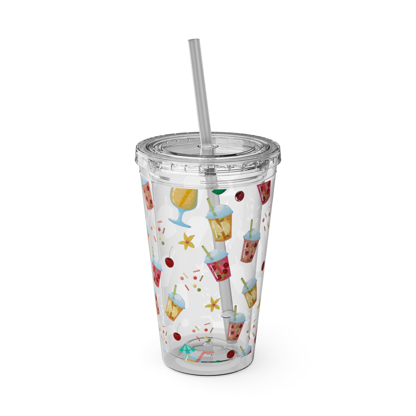Drinks & Cherries Plastic Tumbler with Straw - 16oz