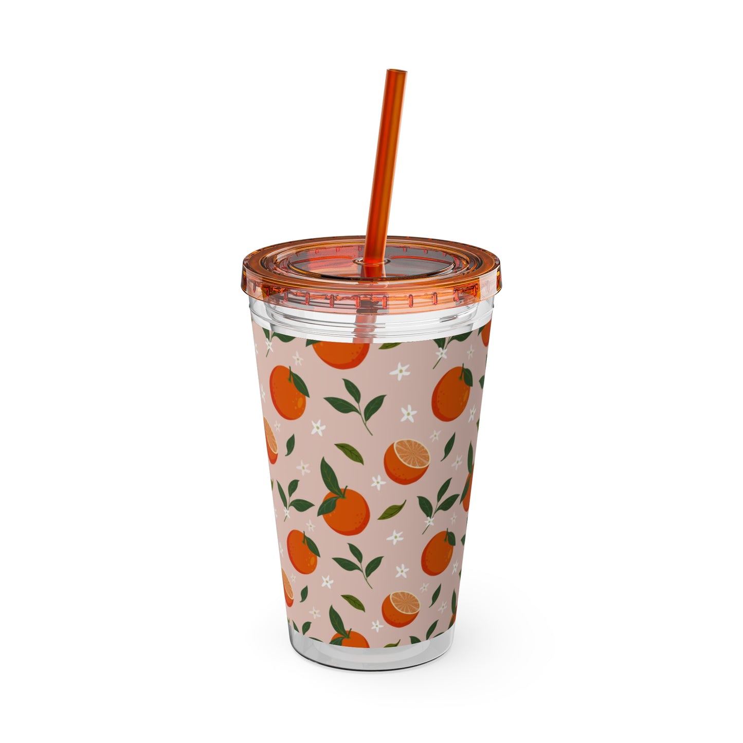 Sunsplash Orange Tumbler with Straw - 16oz Plastic Drinkware