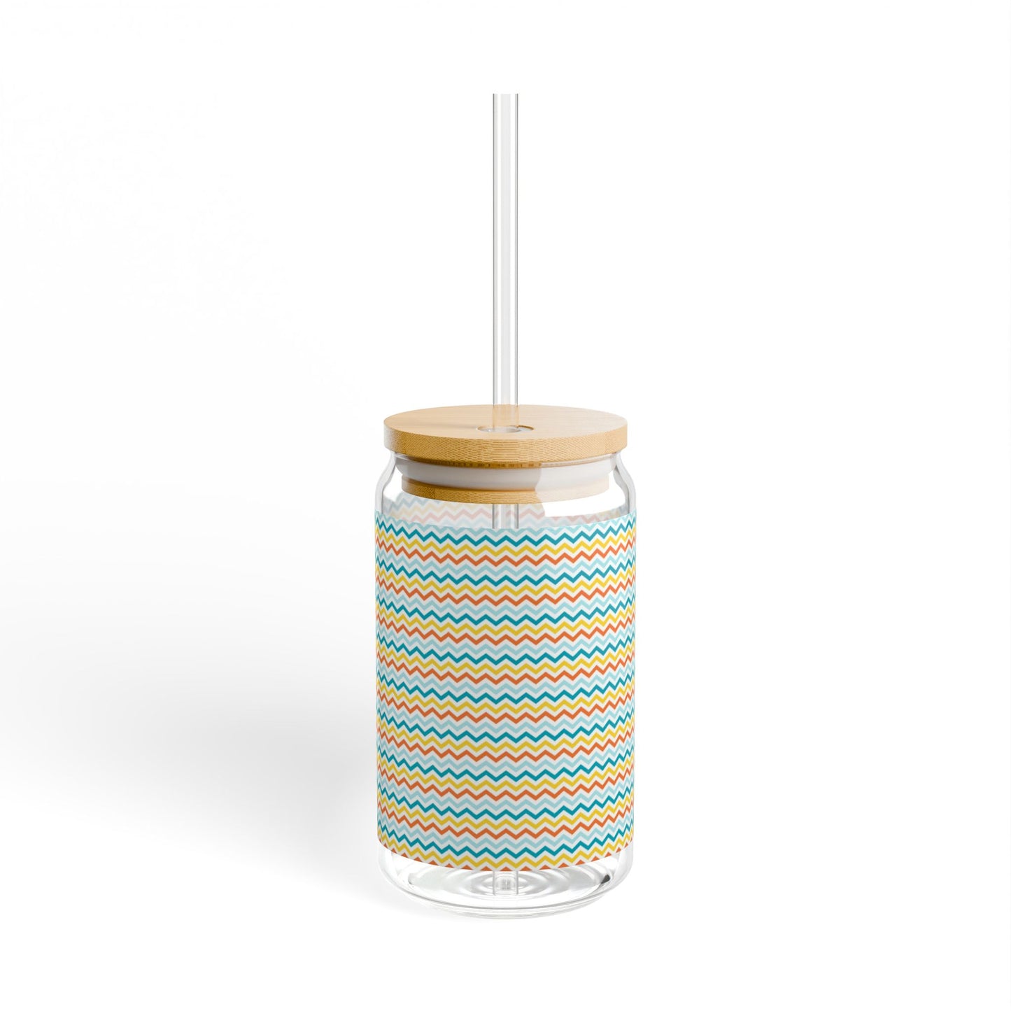 Colorful Chevron Pattern Sipper Glass – 16oz Eco-Friendly Drinkware