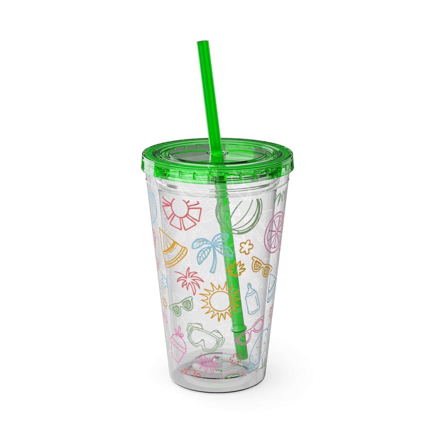 Sunsplash Plastic Tumbler - 16oz Summer Drinkware with Straw