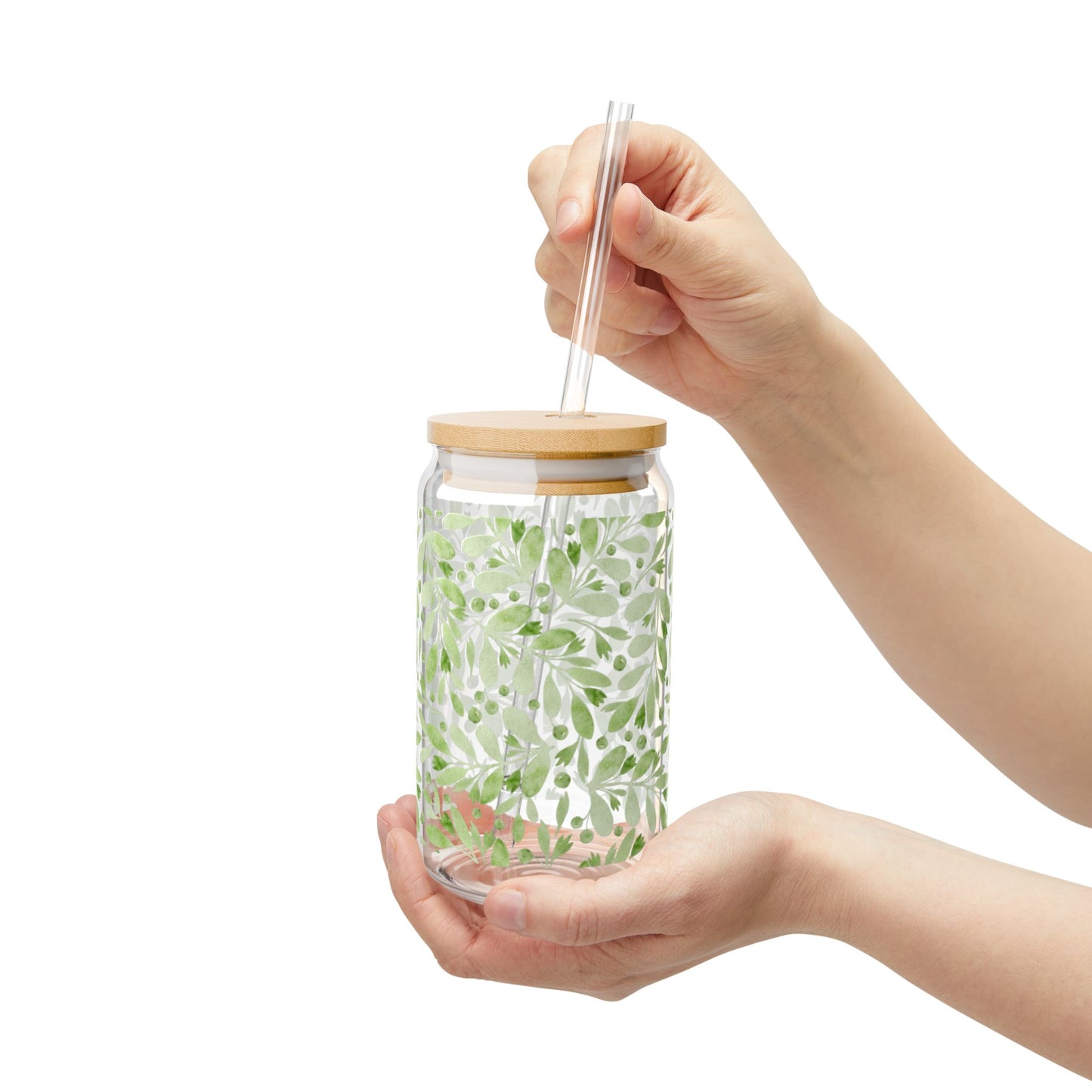 Cute Olive Sipper Glass - 16oz Eco-Friendly Drinkware with Bamboo Lid