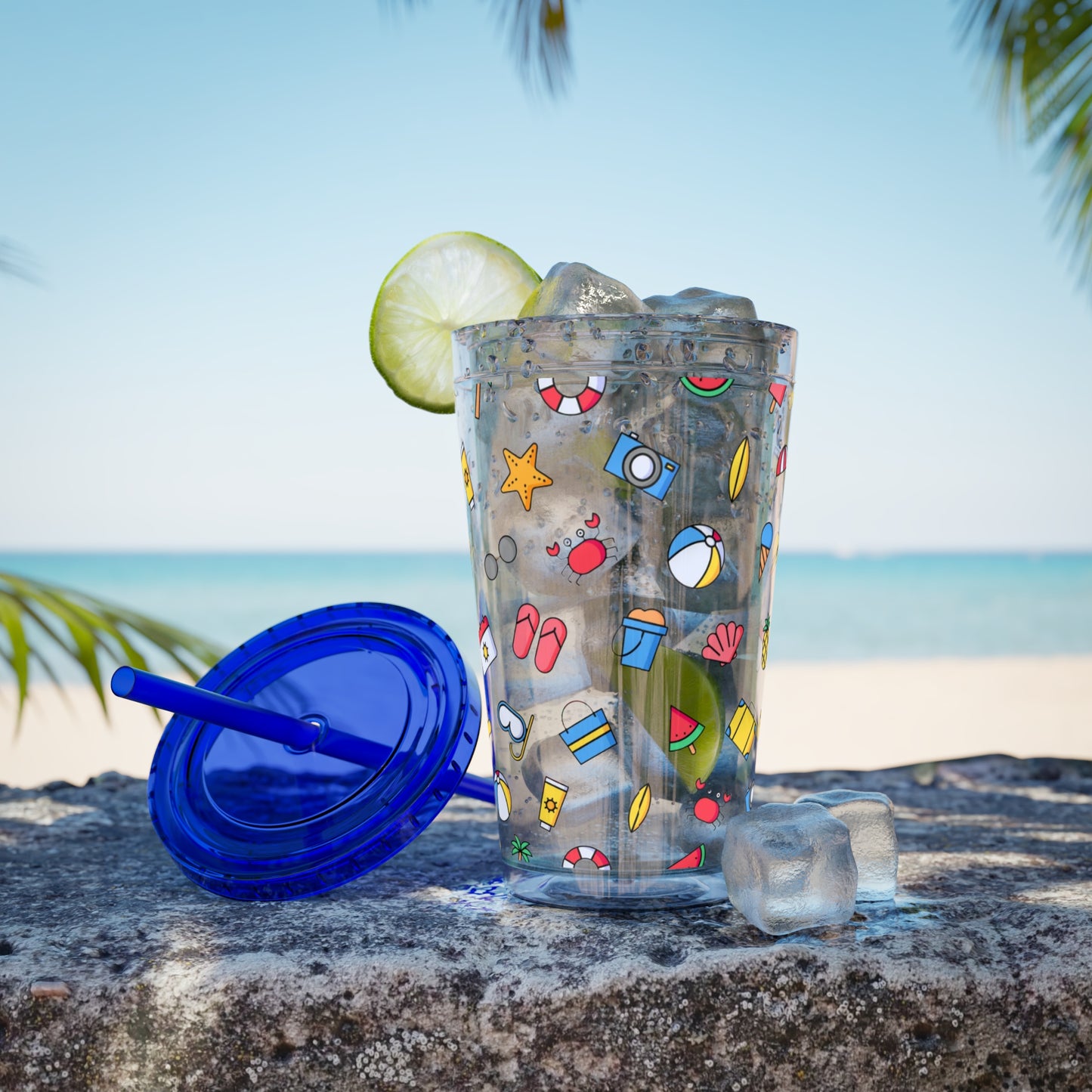Fun Summer Print Plastic Tumbler: 16oz.