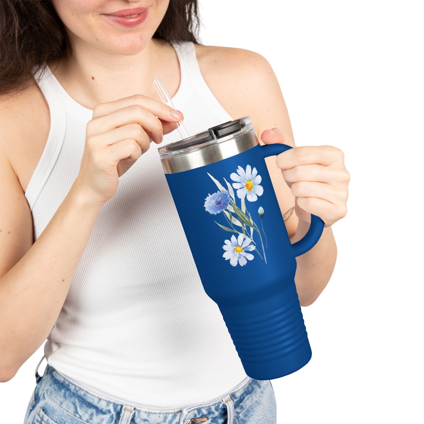 Floral Insulated Travel Tumbler With Handle - 40oz