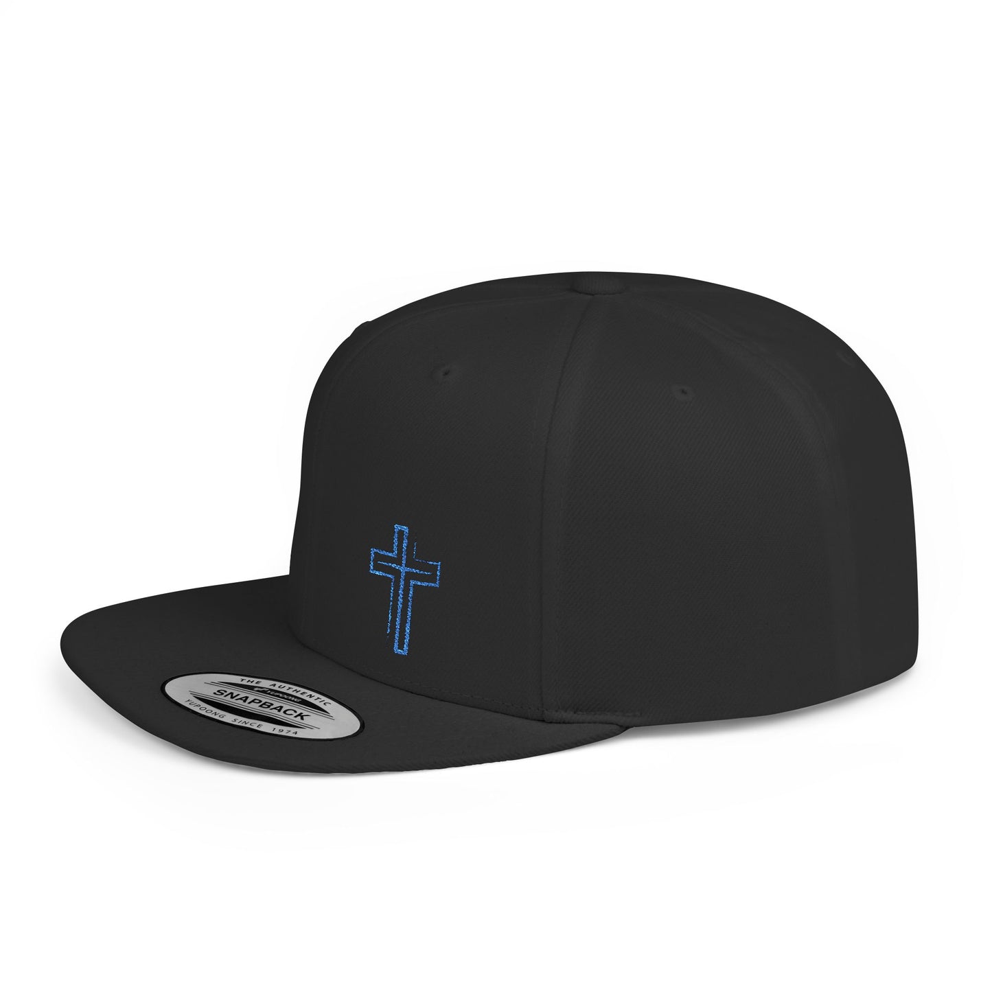Faith-Inspired Flat Bill Snapback Hat with Cross Design