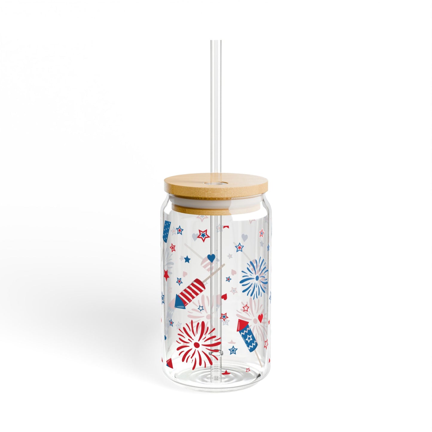 Patriotic Firework Sipper Glass – 16oz Firework Design for Celebrations