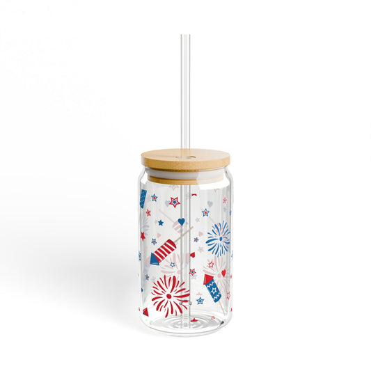 Patriotic Firework Sipper Glass – 16oz Firework Design for Celebrations