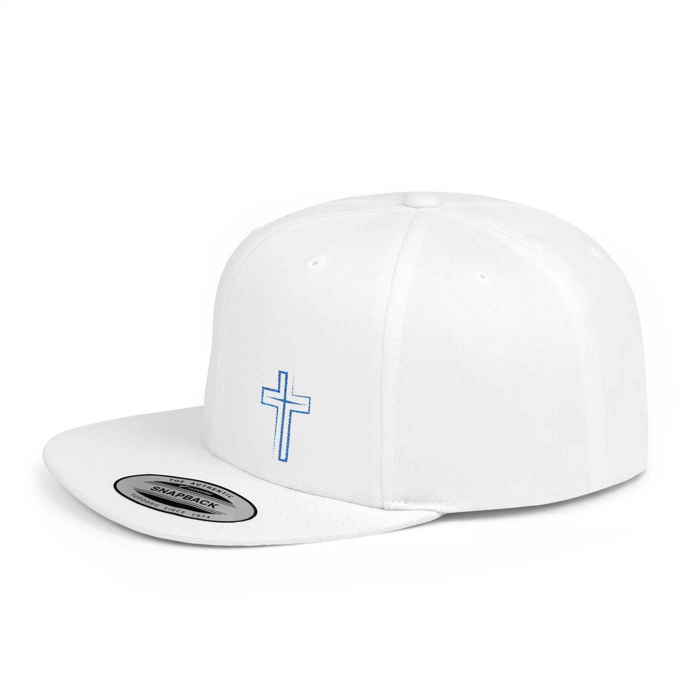 Faith-Inspired Flat Bill Snapback Hat with Cross Design