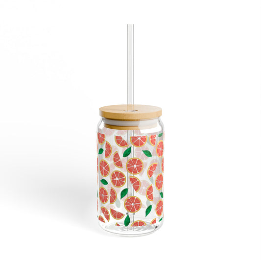 Grapefruit-Patterned 16oz Sipper Glass with Bamboo Lid