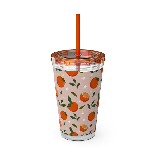 Sunsplash Orange Tumbler with Straw - 16oz Plastic Drinkware