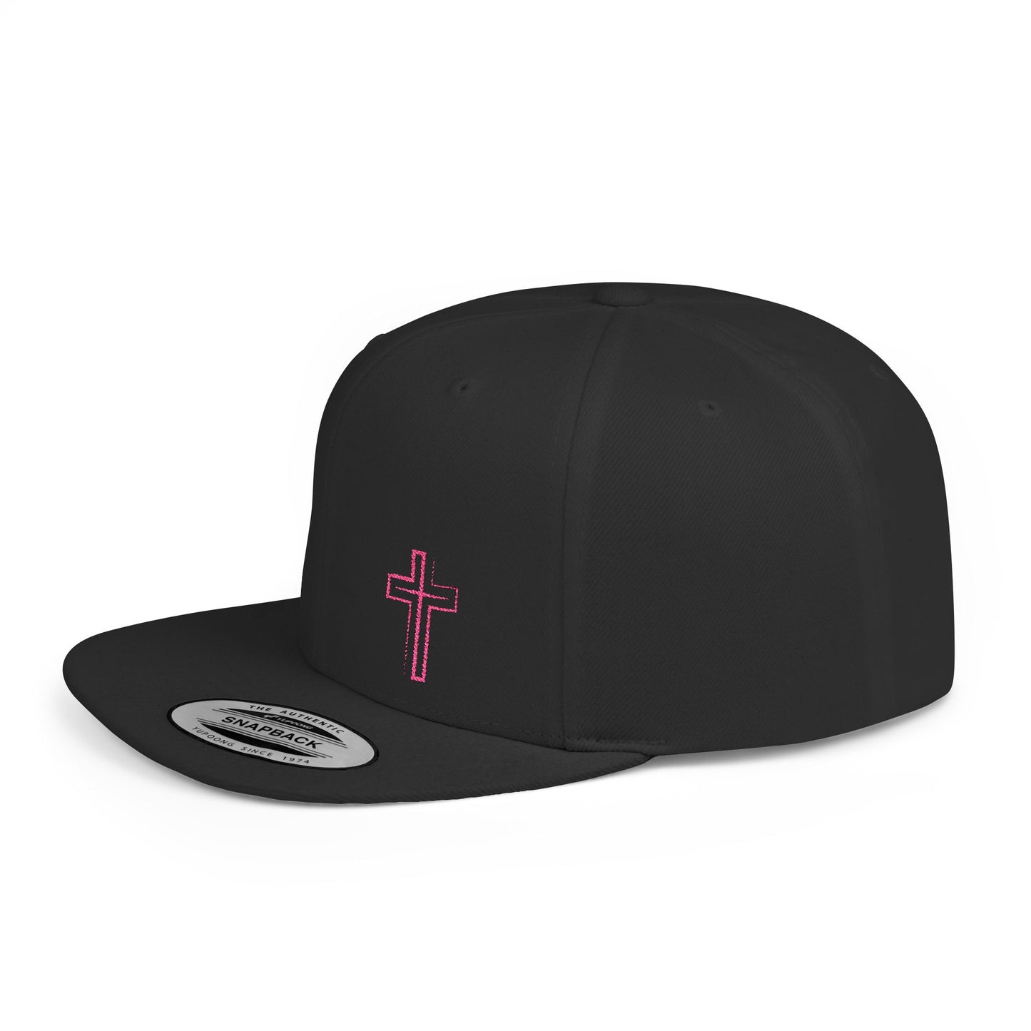 Pink Cross Flat Bill Snapback Hat