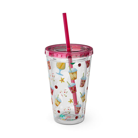 Drinks & Cherries Plastic Tumbler with Straw - 16oz