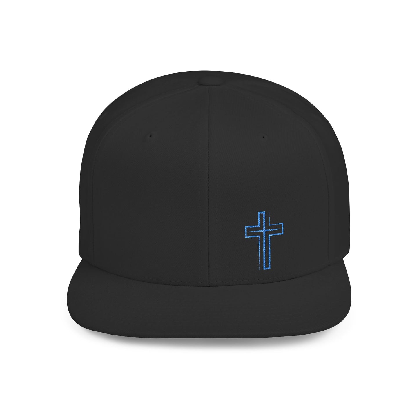 Faith-Inspired Flat Bill Snapback Hat with Cross Design