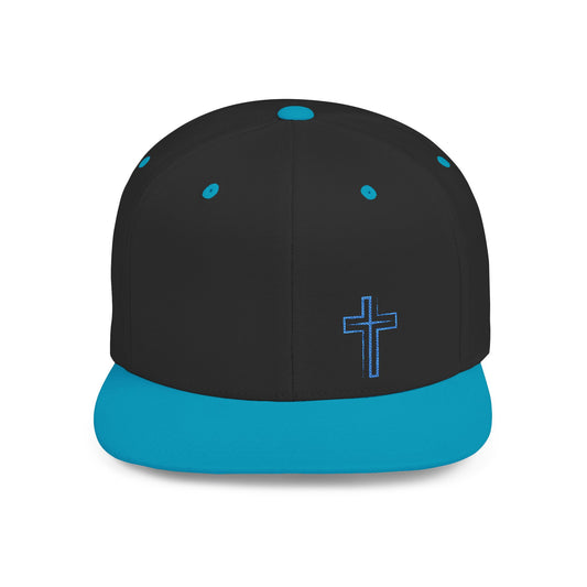 Faith-Inspired Flat Bill Snapback Hat with Cross Design
