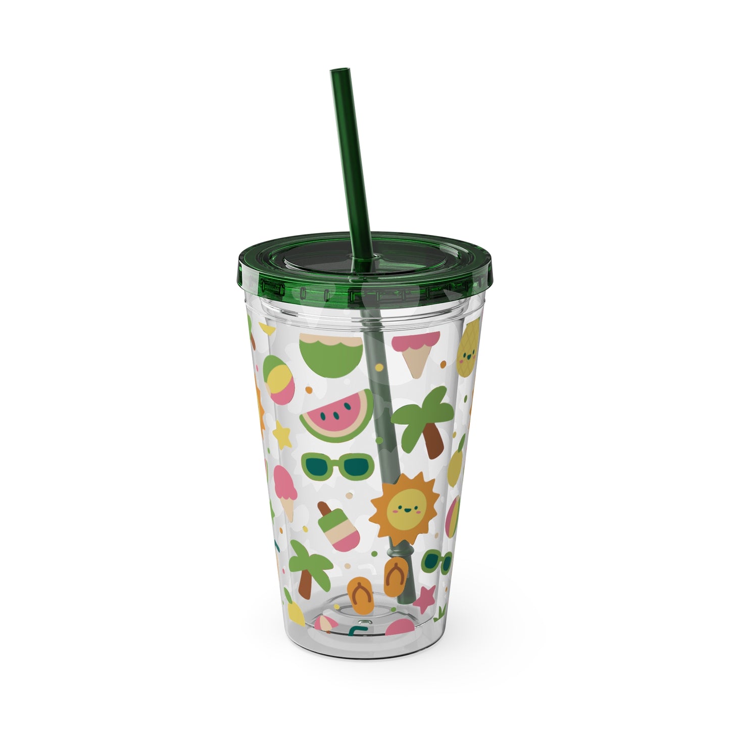 Sunsplash Summer Tumbler with Straw – 16oz Tropical Drink Cup for Fun Days
