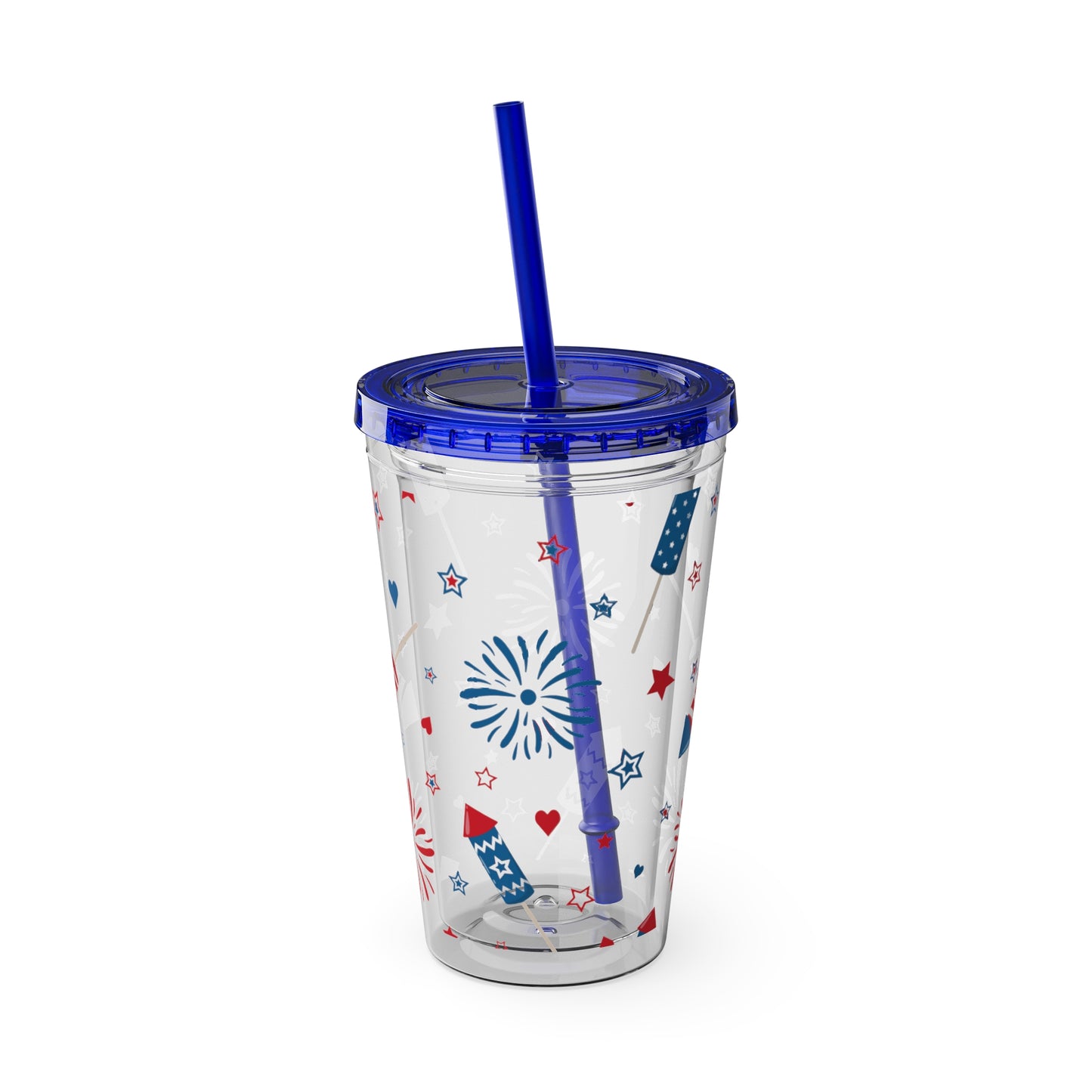 Patriotic Firework Plastic Tumbler with Straw, 16oz